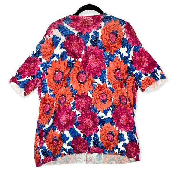 Talbots Floral Button Front Sweater NWT Women's Sz 2XP Half Sleeves Boho Artsy - Picture 2 of 5